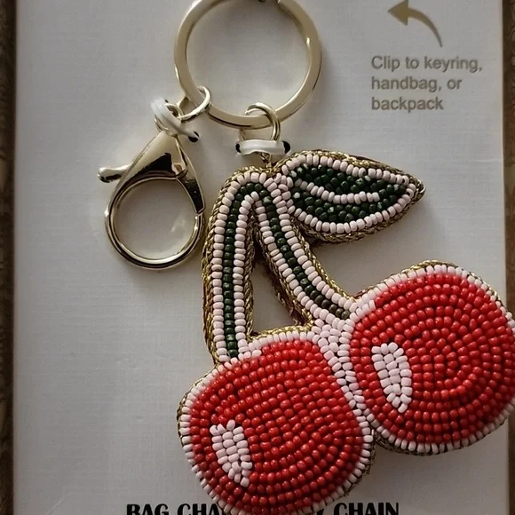Haute Hippie Cherry Beaded Keychain/ Bag Charm NWT 🍒✨️🍒✨️ - Picture 2 of 7